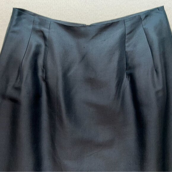 An Ren New York Womens Midi Silk Straight Pencil Skirt Small Black Back Slit - Picture 3 of 10